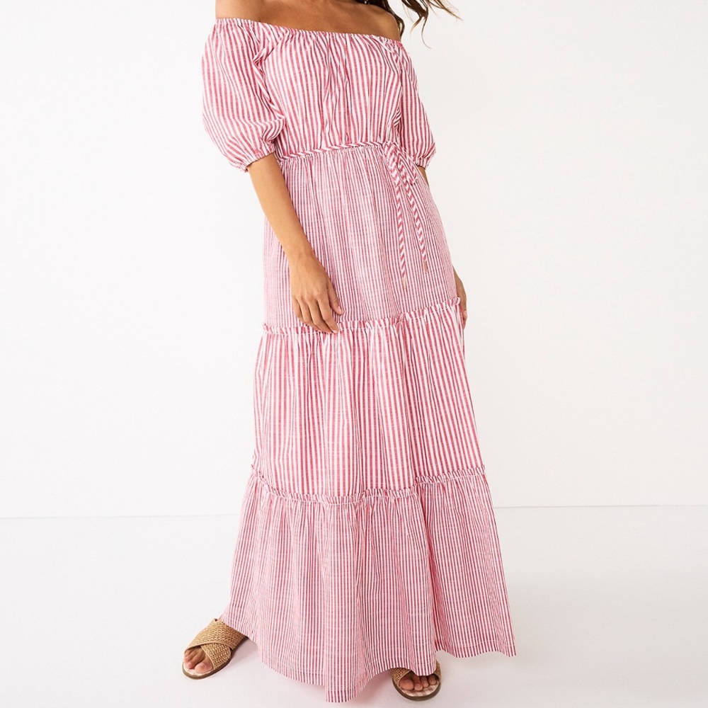 Women’s Draper James Short Sleeve Tiered Red White Maxi Dress, S